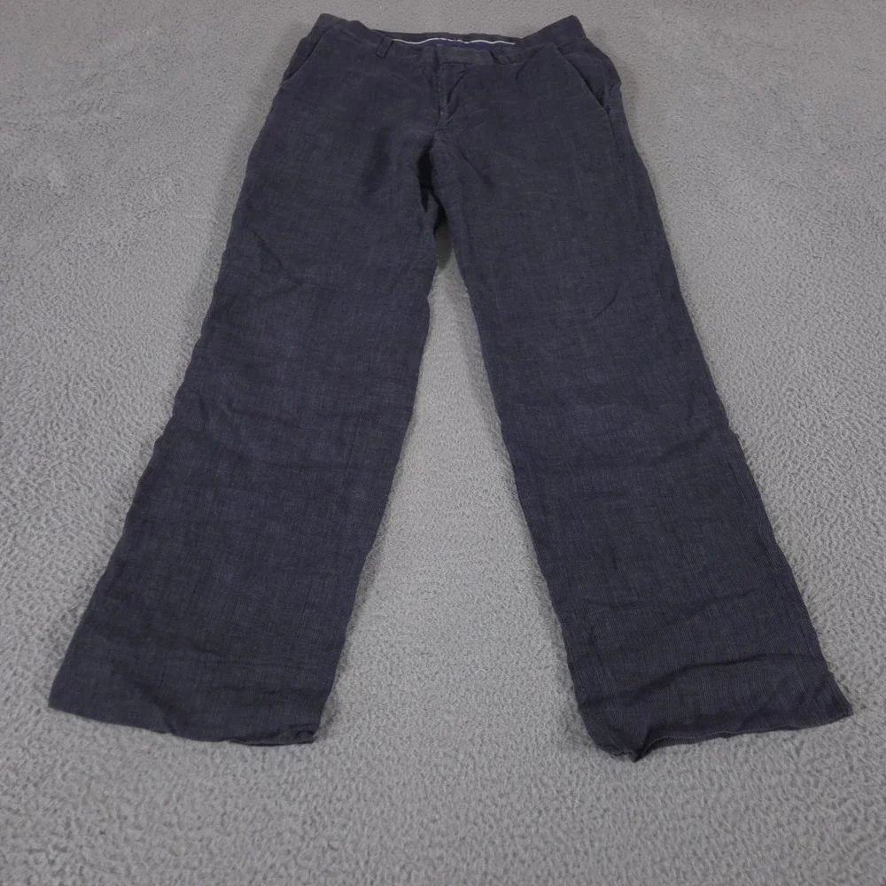 Banana Republic Pants Mens 32x32 Navy Modern Fit 100% Linen Straight Leg Striped